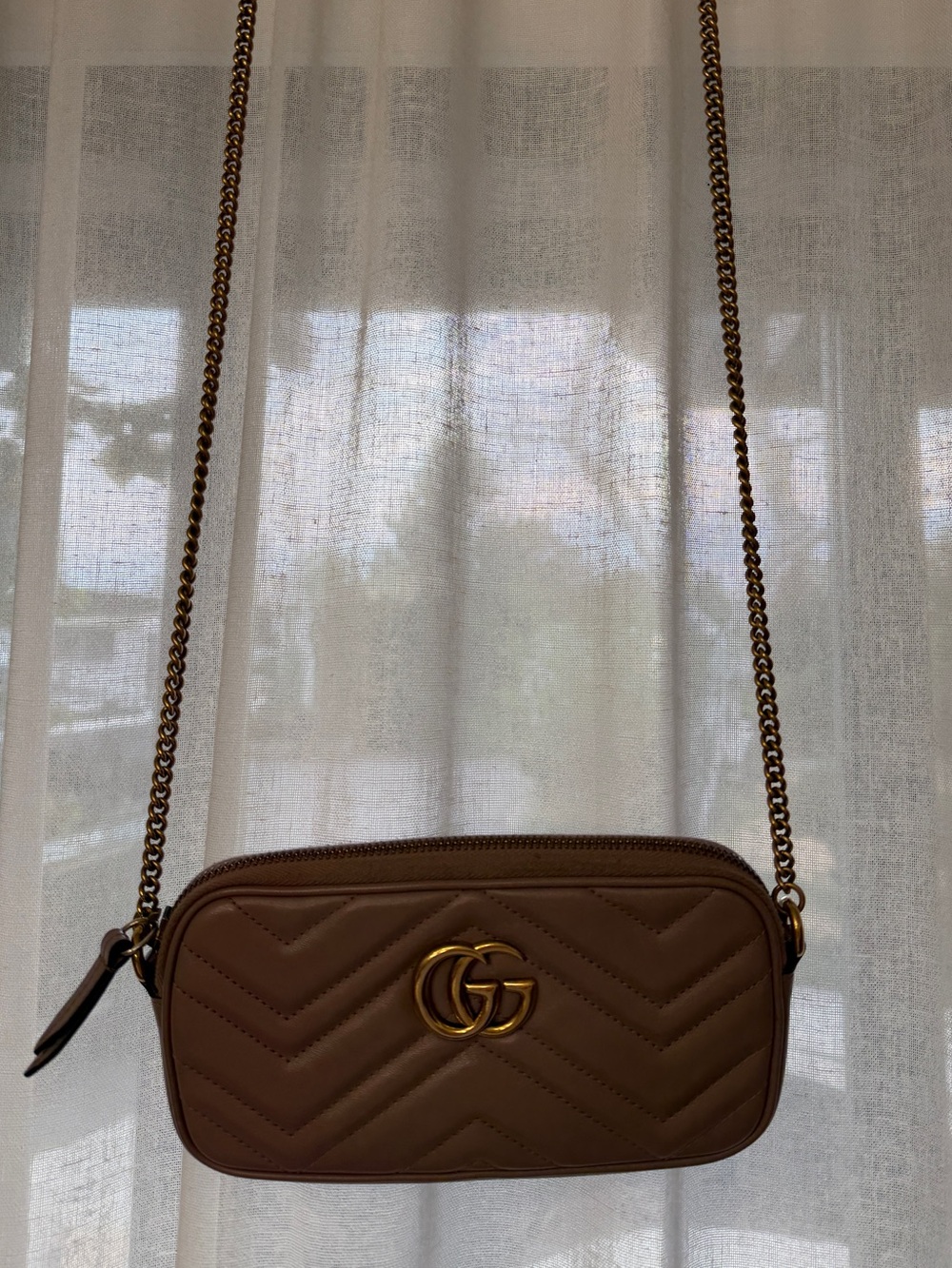 Gucci Brown Quilted GG Marmont Crossbody Wallet Bag with Gold Hardware